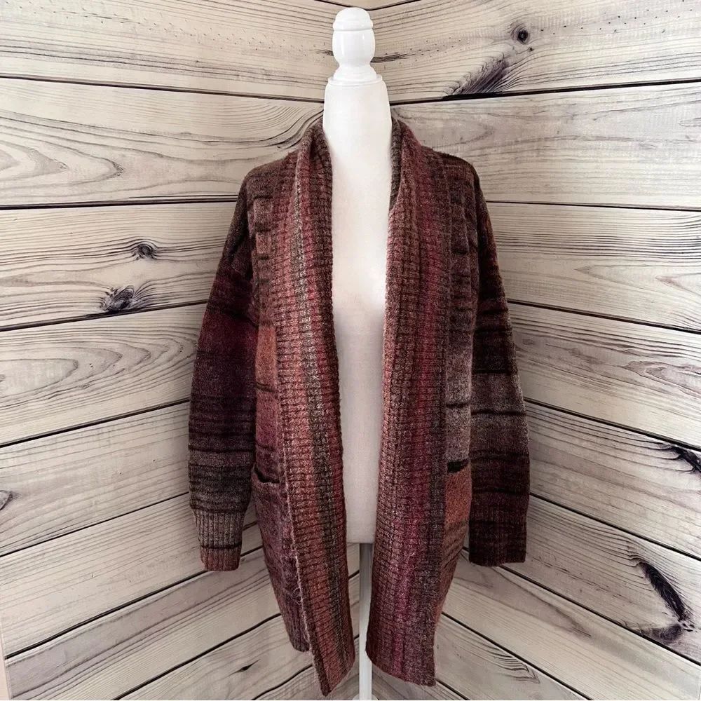 Max Studio Long Oversized Wool Blend Striped Cardigan